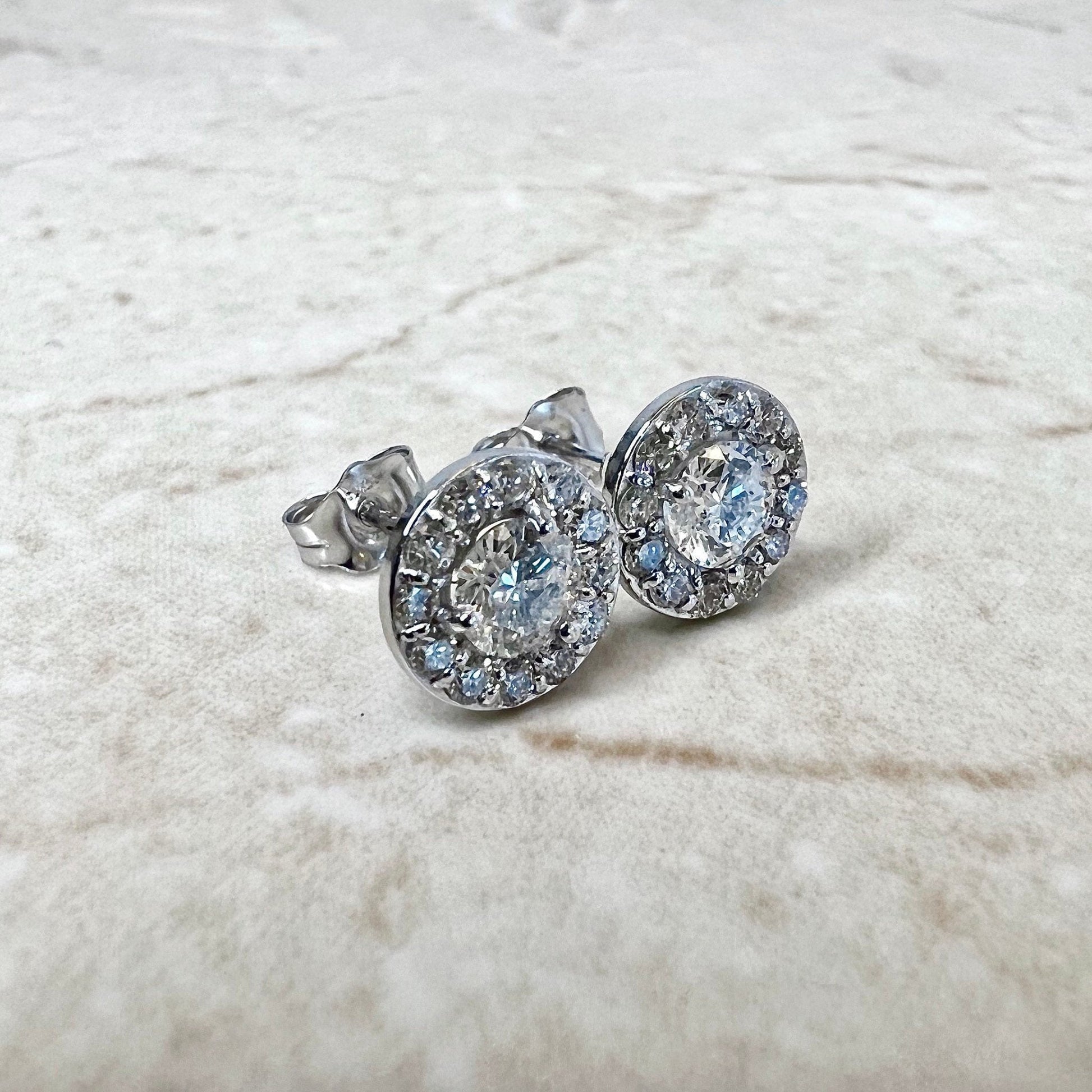 14K Round Diamond Halo Stud Earrings 1.08 CTTW - 14K White Gold Diamond Studs - Diamond Halo Earrings - Diamond Earrings -Best Gifts For Her