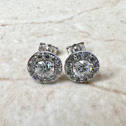 14 Karat White Gold 1.08 Carat Diamond Halo Stud Earrings - WeilJewelry