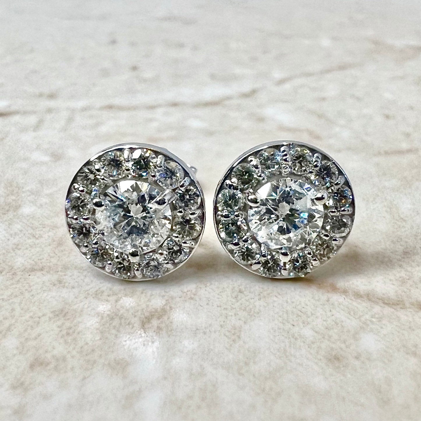 14K Round Diamond Halo Stud Earrings 1.08 CTTW - 14K White Gold Diamond Studs - Diamond Halo Earrings - Diamond Earrings -Best Gifts For Her