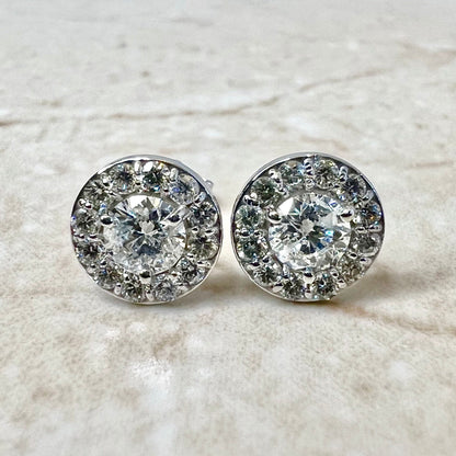 14 Karat White Gold 1.08 Carat Diamond Halo Stud Earrings - WeilJewelry