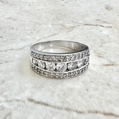 1.13 CTTW 14K Diamond Band Ring - White Gold Diamond Half Eternity Ring - 3 Row Diamond Ring - Anniversary Ring - Diamond Wedding Ring