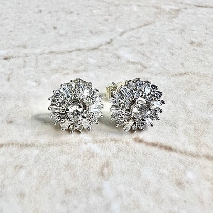 14K Round Diamond Halo Stud Earrings 0.50 CTTW - 14K White Gold Diamond Studs - Diamond Halo Earring - Anniversary Gift - Best Gifts For Her