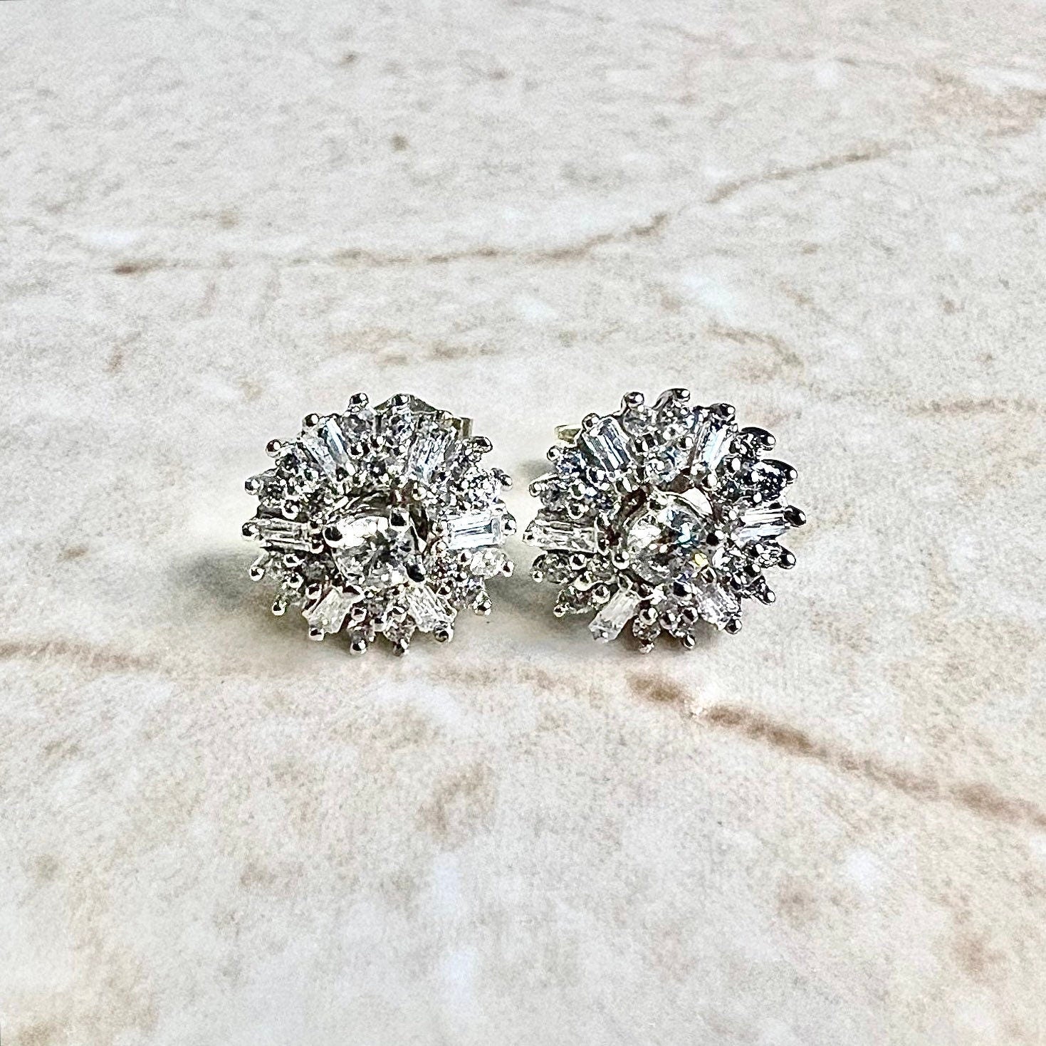 14K Round Diamond Halo Stud Earrings 0.50 CTTW - 14K White Gold Diamond Studs - Diamond Halo Earring - Anniversary Gift - Best Gifts For Her