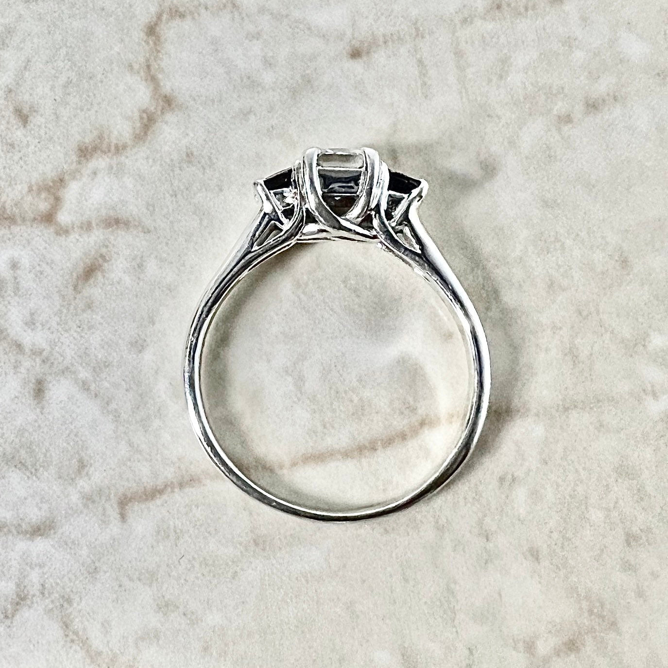 14K Princess Cut Diamond And Sapphire Engagement Ring - 14K White Gold Ring - Three Stone Ring - Vintage Diamond Ring - Anniversary Ring