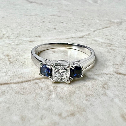 14 Karat White Gold 1/2 Carat Princess Cut Diamond & Sapphire Three - Stone Engagement Ring - WeilJewelry