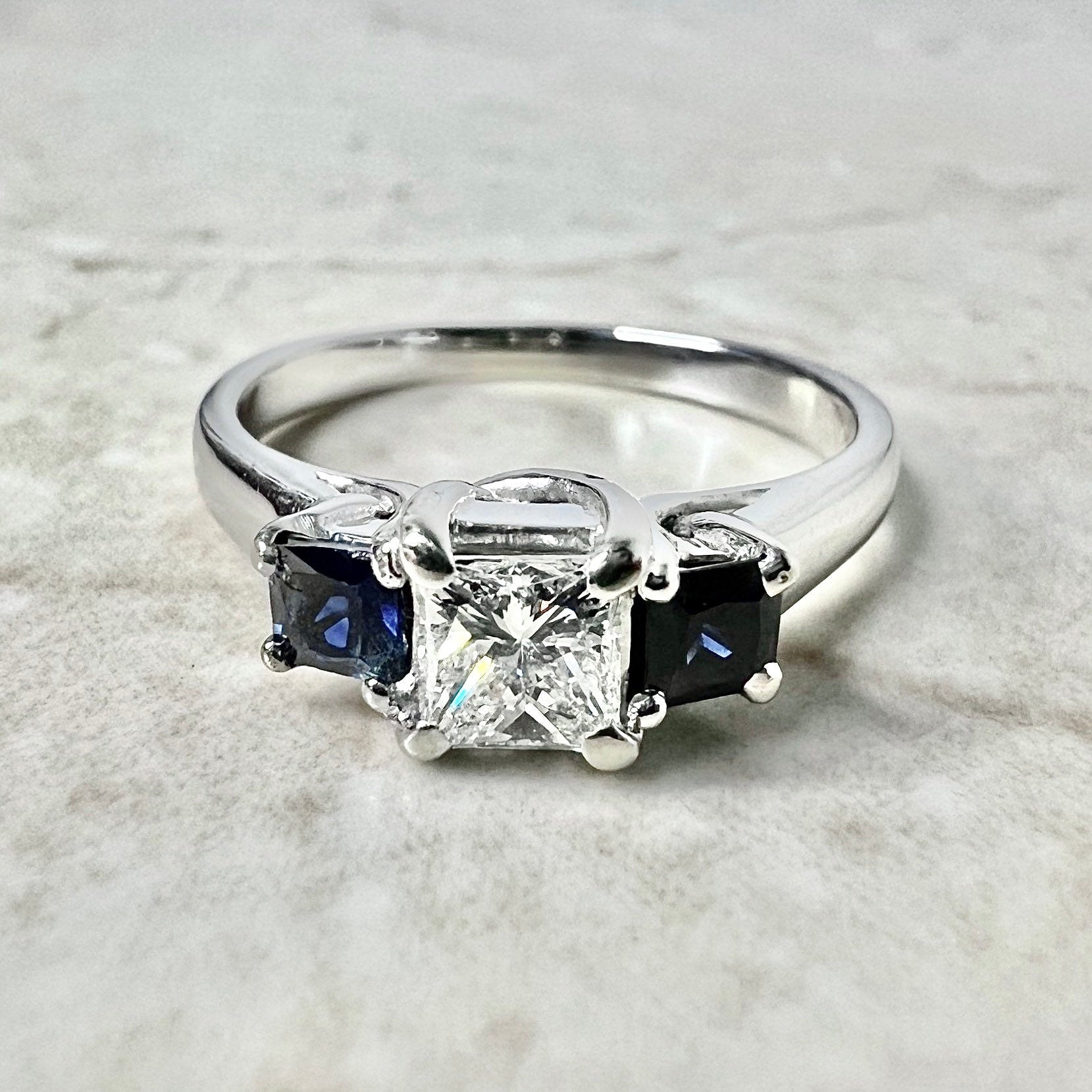 14 Karat White Gold 1/2 Carat Princess Cut Diamond & Sapphire Three - Stone Engagement Ring - WeilJewelry