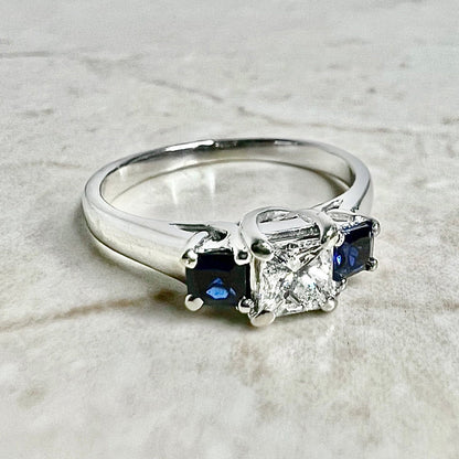 14 Karat White Gold 1/2 Carat Princess Cut Diamond & Sapphire Three - Stone Engagement Ring - WeilJewelry