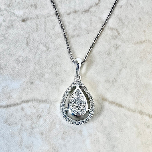 14 Karat White Gold 1/4 Carat Diamond Halo Pendant Necklace - WeilJewelry