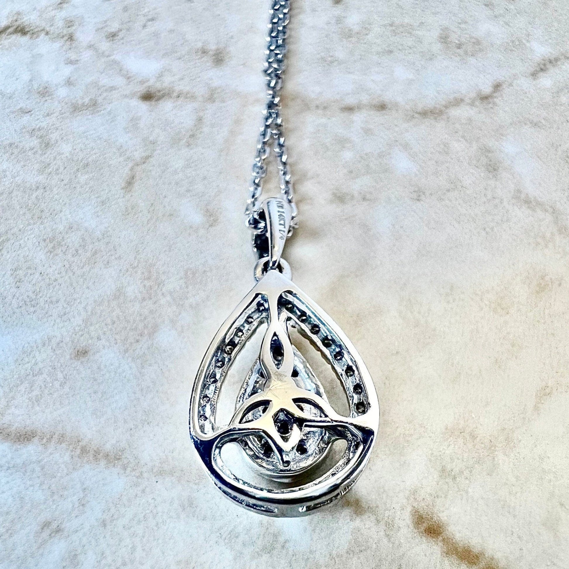 14K Diamond Halo Pendant Necklace - 14 Karat White Gold Diamond Pendant - Diamond Cluster Pendant - Diamond Necklace - Best Gift For Her