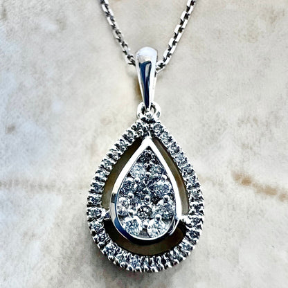 14K Diamond Halo Pendant Necklace - 14 Karat White Gold Diamond Pendant - Diamond Cluster Pendant - Diamond Necklace - Best Gift For Her