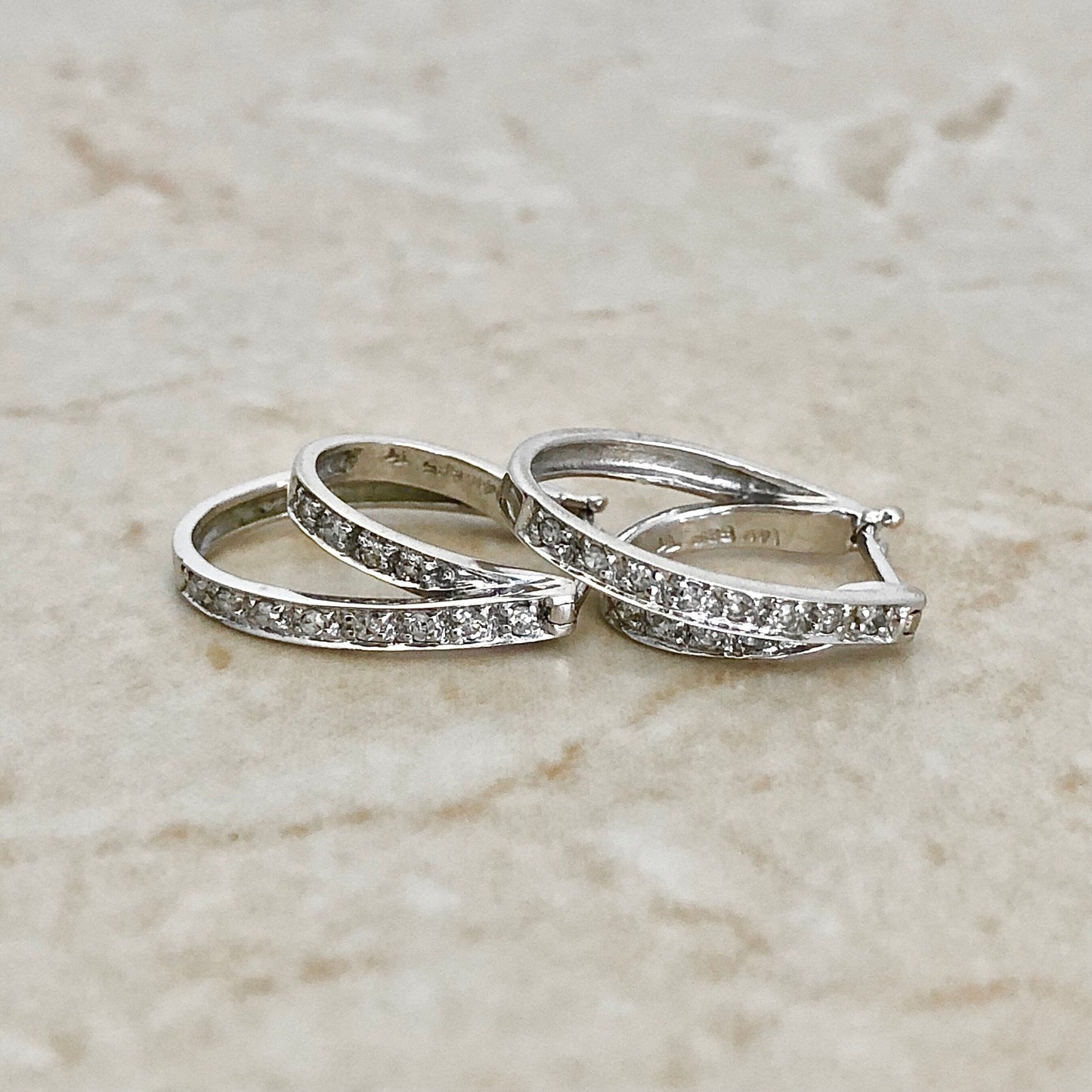 Diamond Huggie Hoop Earrings - Genuine Diamonds - 14 Karat White Gold - April Birthstone - Birthday Gift - Bridal Earrings