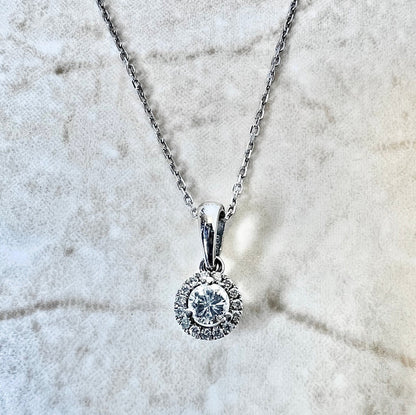 14K Diamond Halo Pendant Necklace - 14 Karat White Gold Diamond Pendant - Diamond Halo Necklace - Diamond Necklace - Best Gift For Her