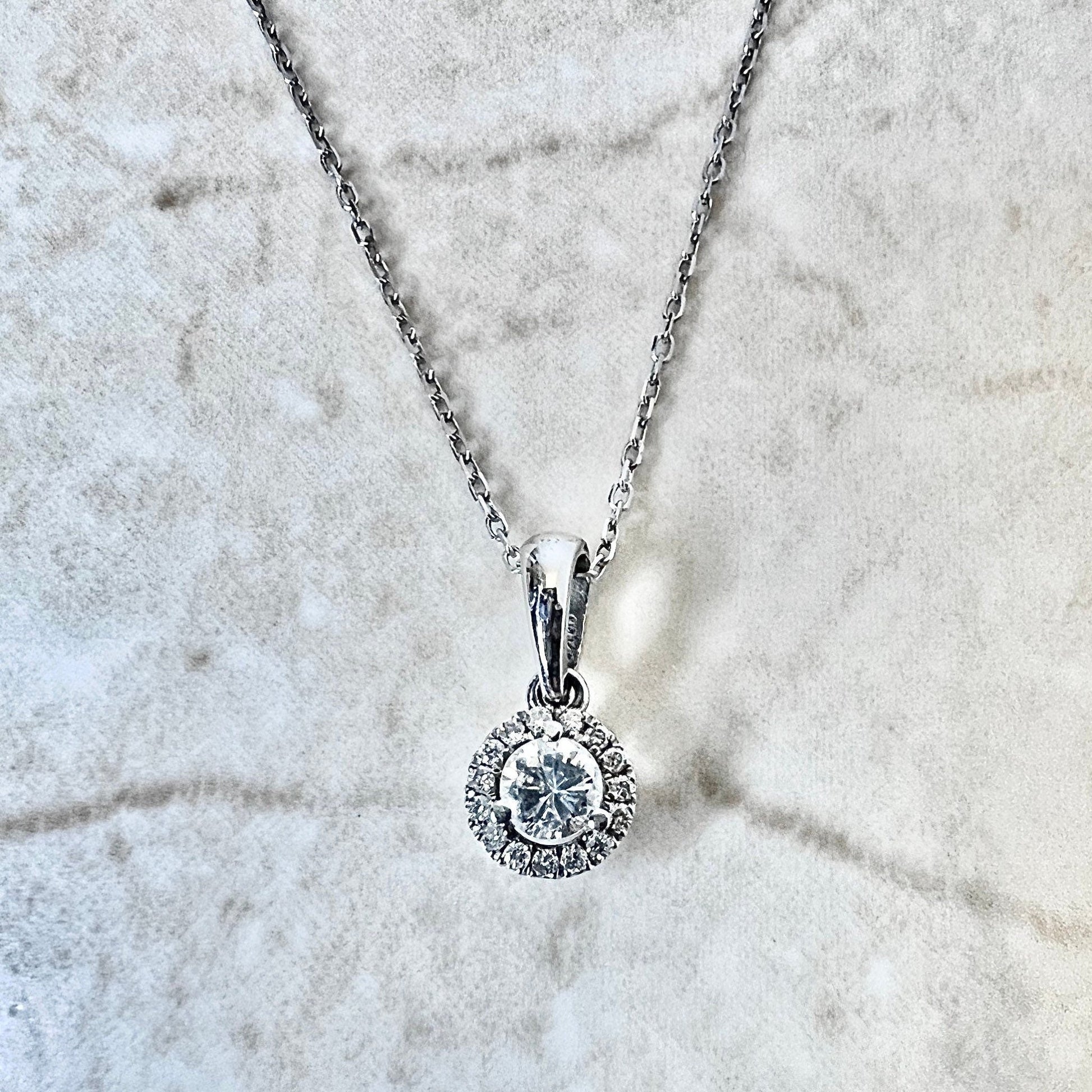 14K Diamond Halo Pendant Necklace - 14 Karat White Gold Diamond Pendant - Diamond Halo Necklace - Diamond Necklace - Best Gift For Her