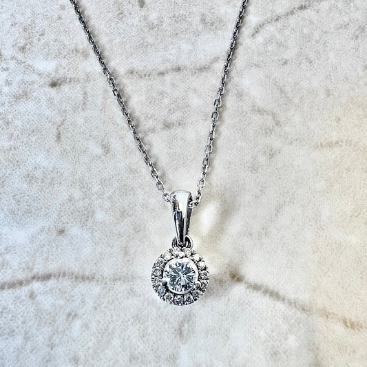 14 Karat White Gold 1/4 Carat Round Diamond Halo Pendant Necklace - WeilJewelry