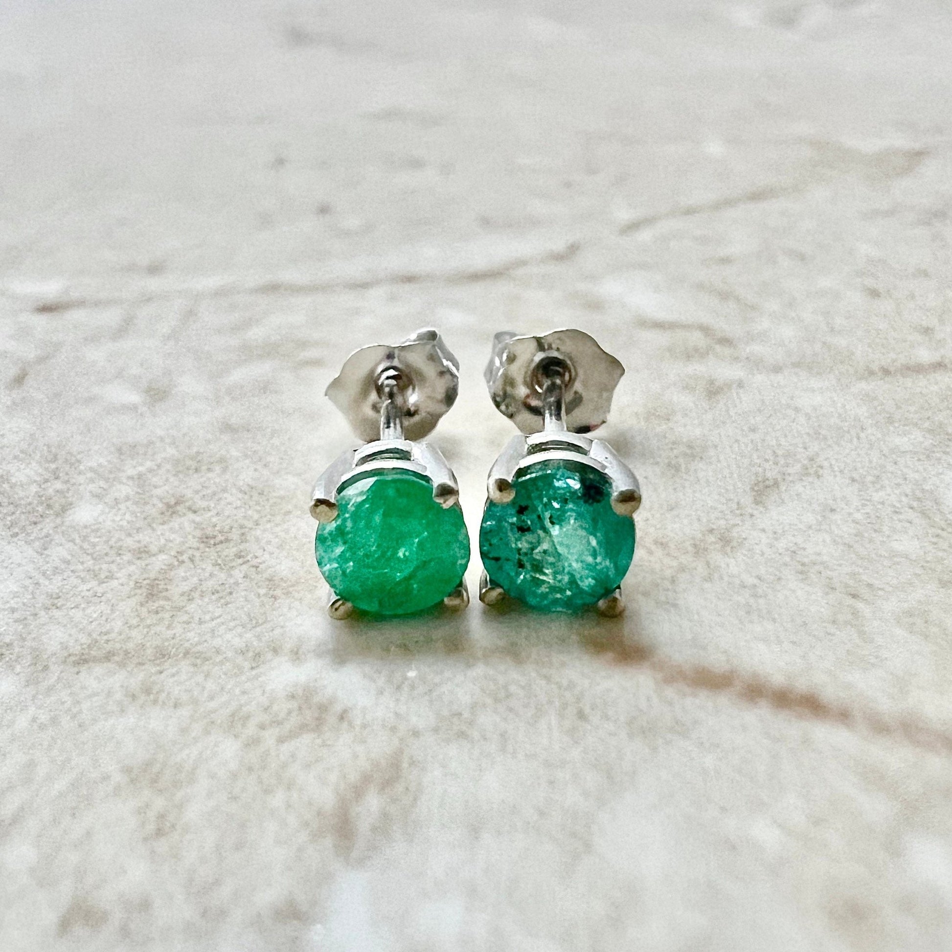 14K Natural Emerald Studs - 14K White Gold Emerald Earrings - May Birthstone Earrings - Genuine Emerald Stud Earrings - Best Gifts For Her
