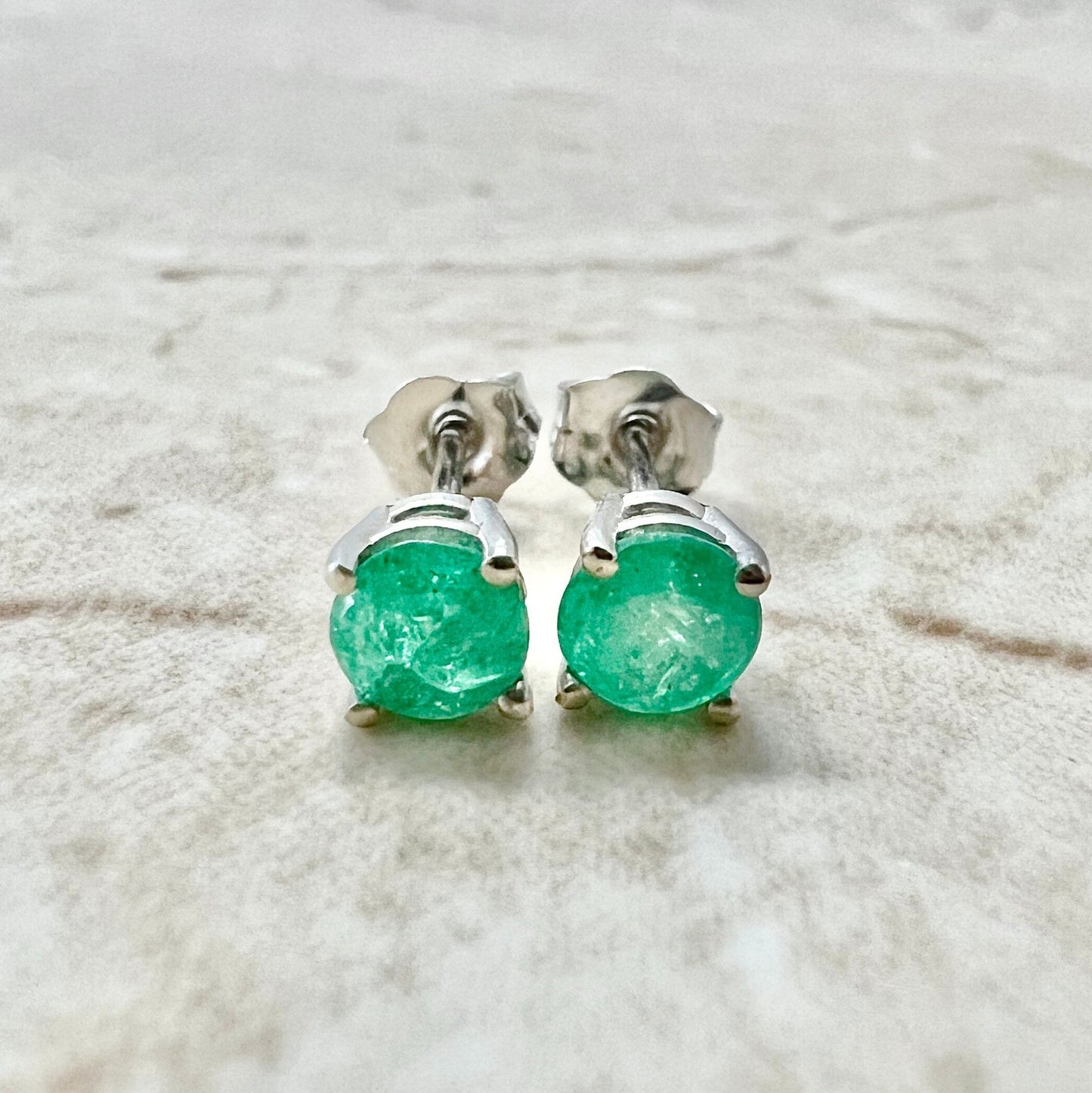 14K Natural Emerald Studs - 14K White Gold Emerald Earrings - Genuine Emerald Stud Earrings - May Birthstone Earrings - Best Gifts For Her