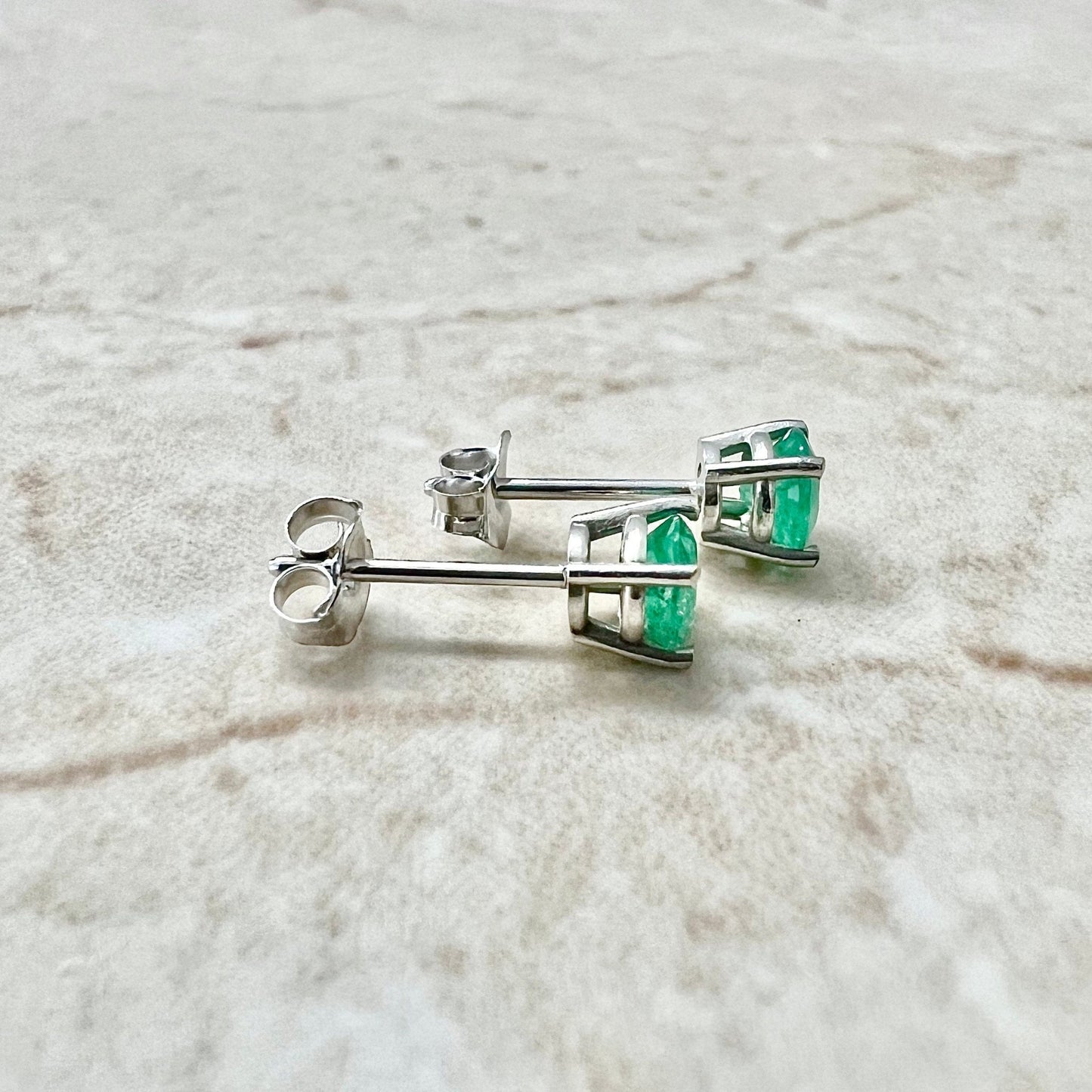 14K Natural Emerald Studs - 14K White Gold Emerald Earrings - May Birthstone Earrings - Genuine Emerald Stud Earrings - Best Gifts For Her