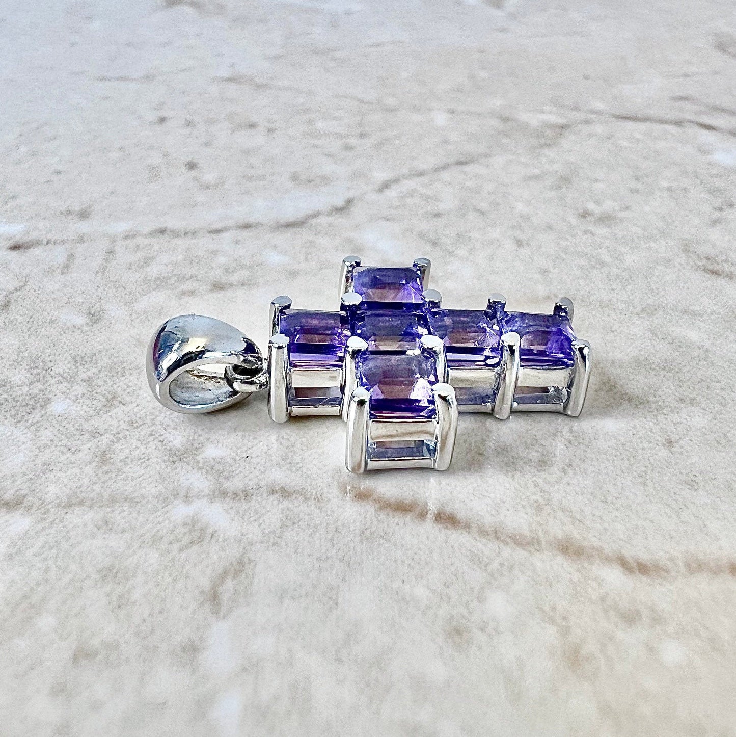 14 Karat White Gold Amethyst Cross Pendant - WeilJewelry