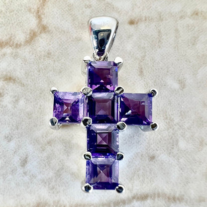 14 Karat White Gold Amethyst Cross Pendant - WeilJewelry