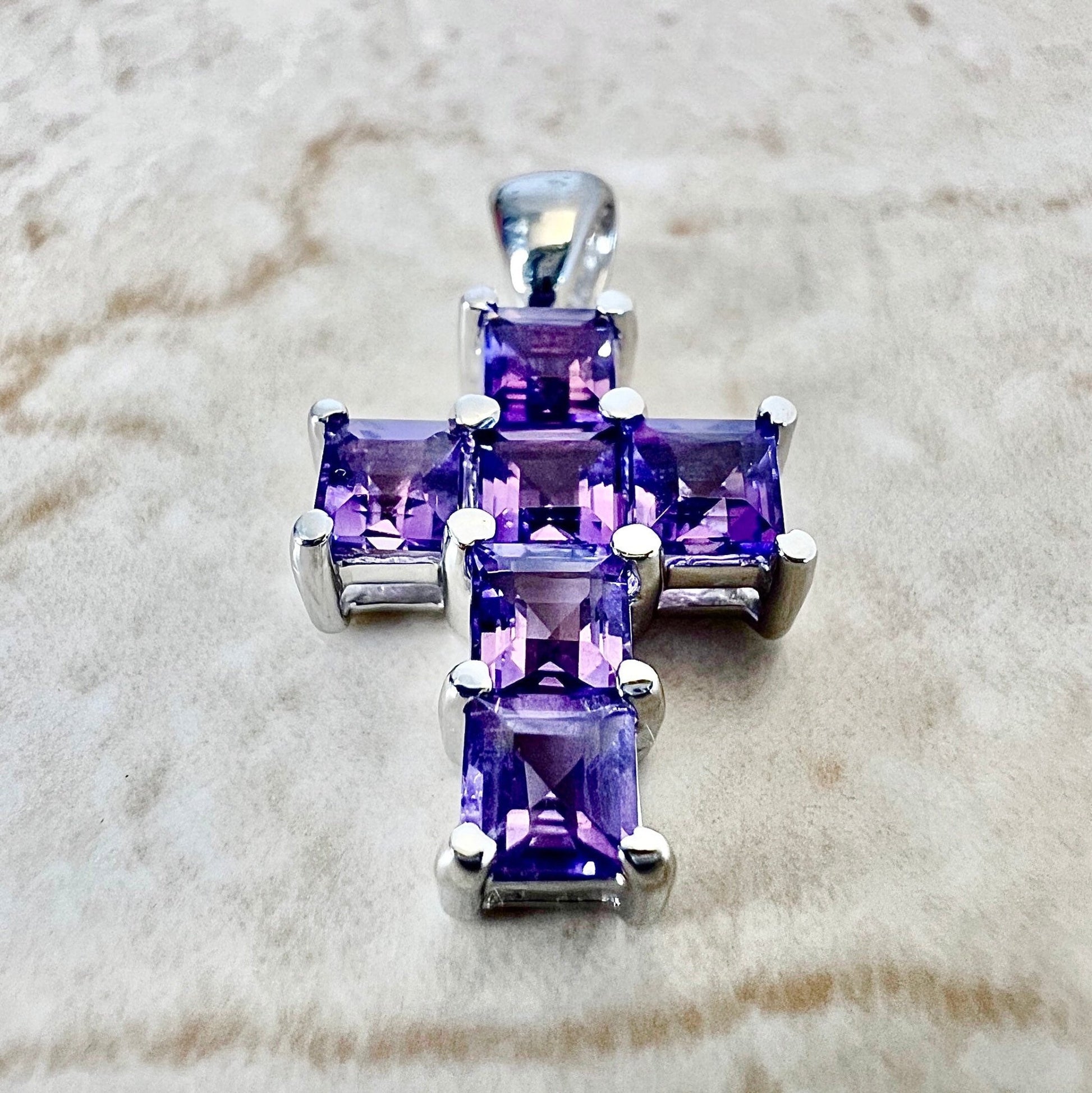 14 Karat White Gold Amethyst Cross Pendant - WeilJewelry