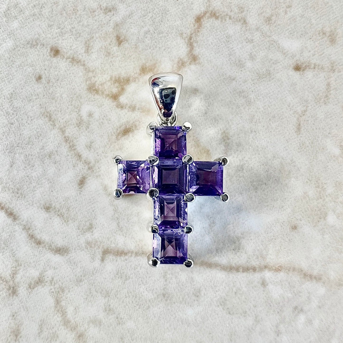 14 Karat White Gold Amethyst Cross Pendant - WeilJewelry