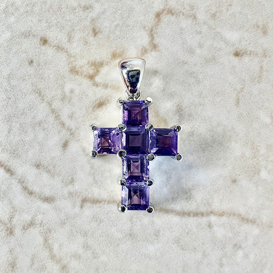 14K Amethyst Cross Pendant Necklace - White Gold Amethyst Pendant - Religious Jewelry -Birthday Gift -Best Gift For Her- February Birthstone
