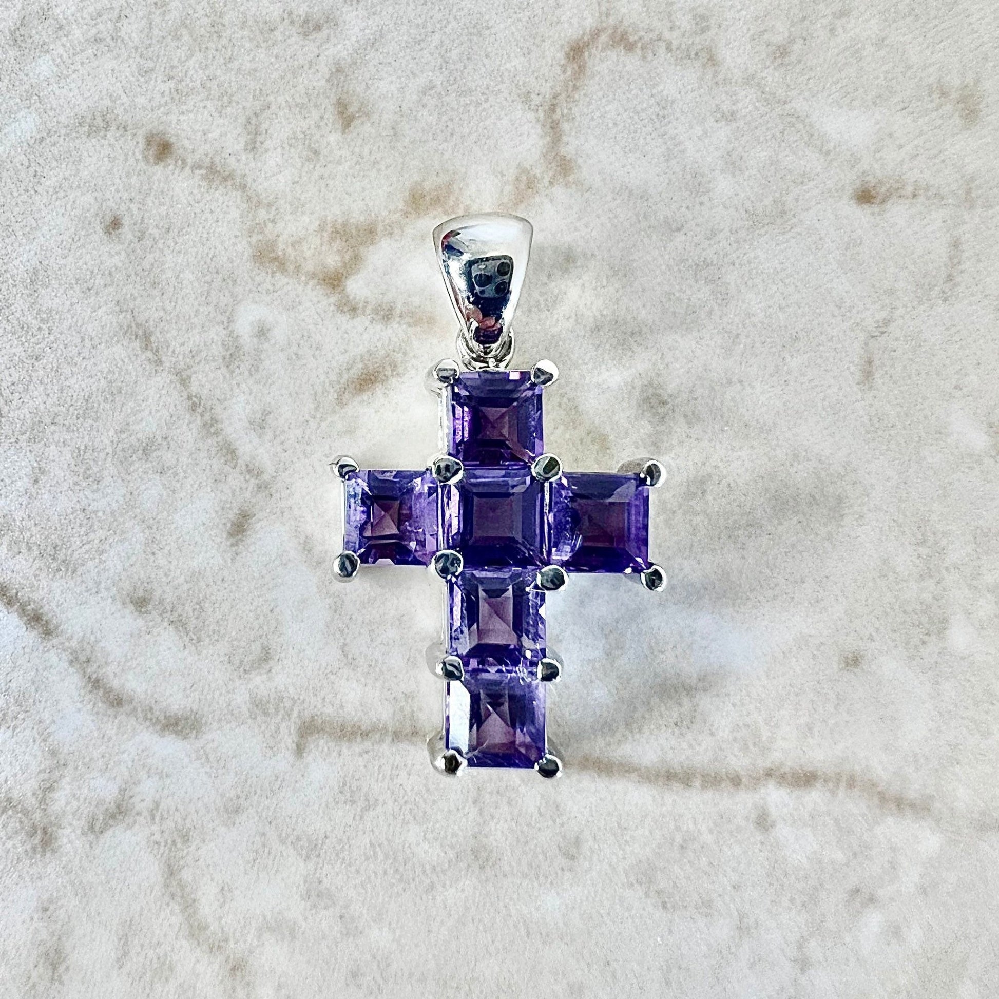 14 Karat White Gold Amethyst Cross Pendant - WeilJewelry