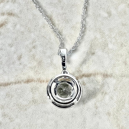 14 Karat White Gold April Birthstone Round White Topaz & Diamond Halo Pendant Necklace - WeilJewelry