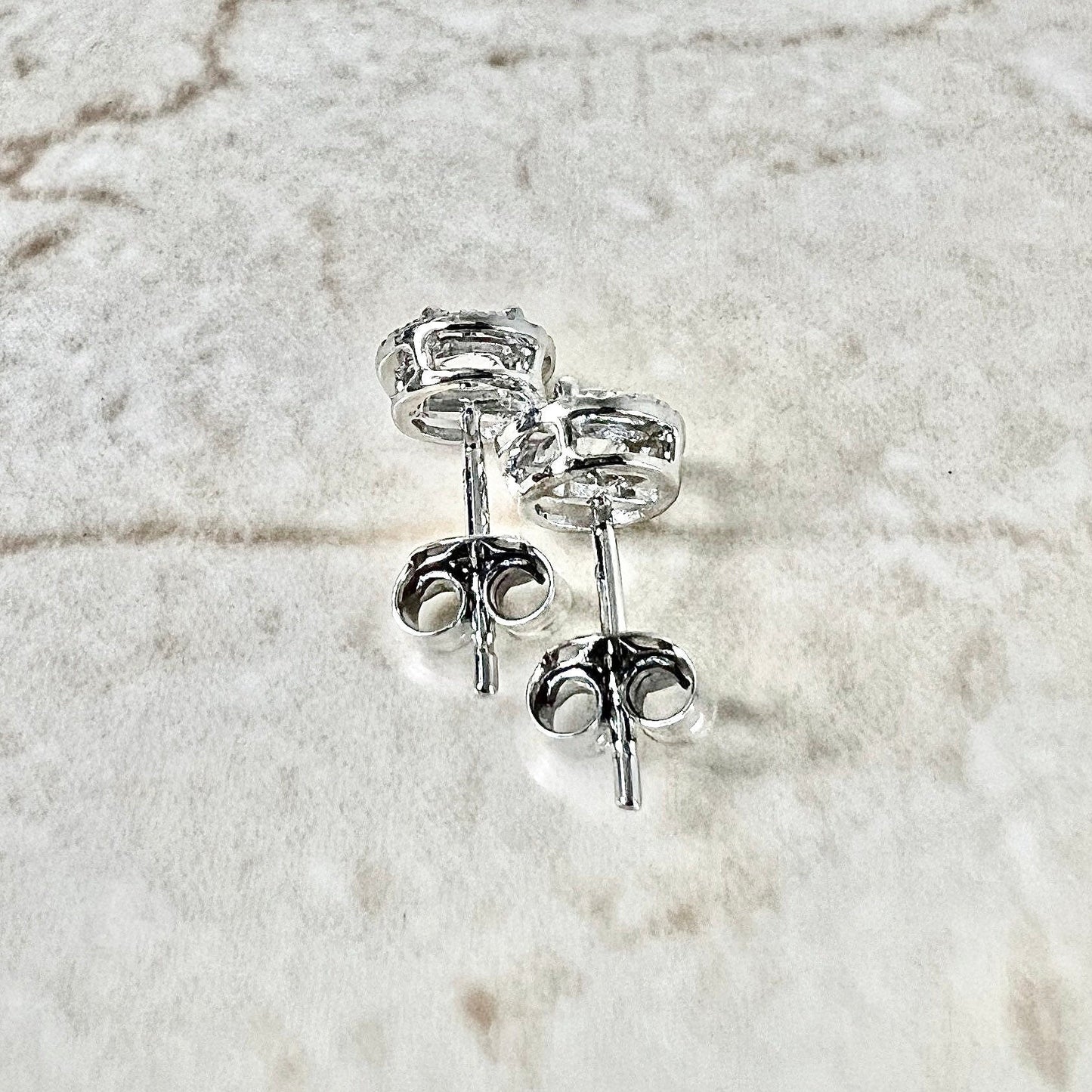 14K Round White Topaz Halo Stud Earrings - White Gold Topaz Studs - White Topaz Earrings - Topaz Halo Earrings - November Birthstone Gifts