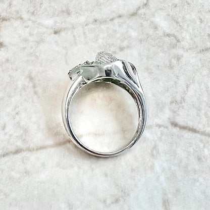 14K Calla Lily Diamond & Tsavorite Garnet Cocktail Ring - White Gold Tsavorite Garnet Ring - Flower Ring - Statement Ring - Gifts For Her