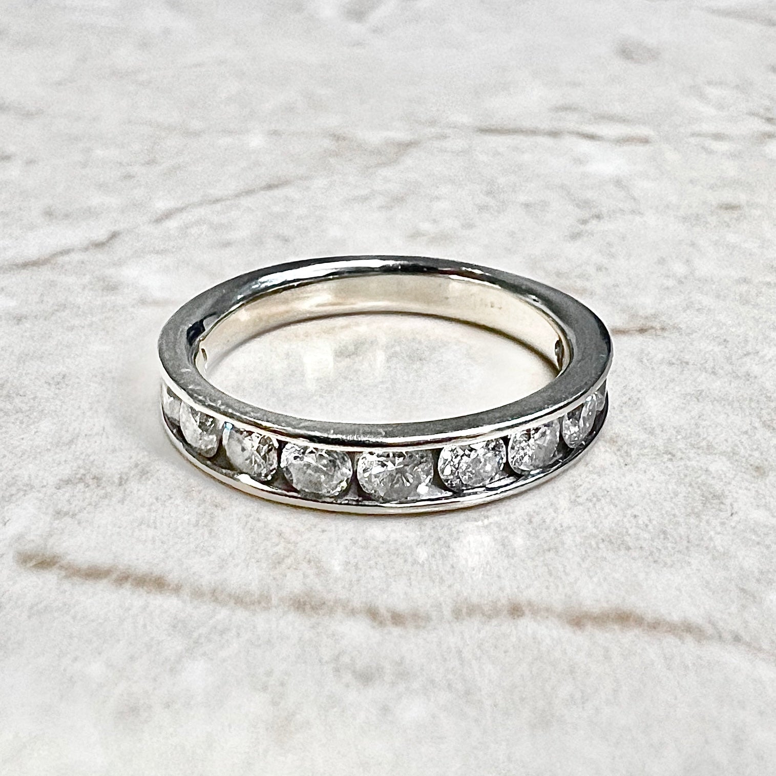 14 Karat White Gold Channel - Set 1 Carat Diamond Half Eternity Band Ring - WeilJewelry