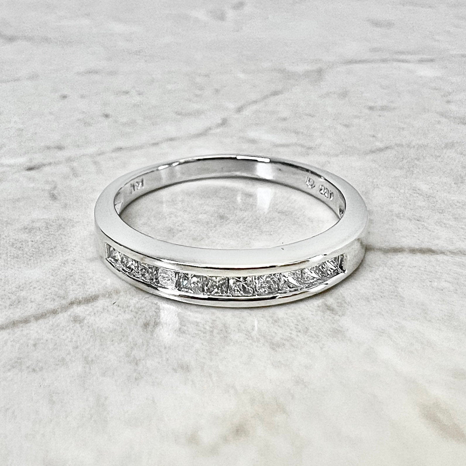 14K Princess Cut Diamond Band Ring - White Gold Diamond Band - Anniversary Ring - Half Eternity Ring - Best Gift For Her