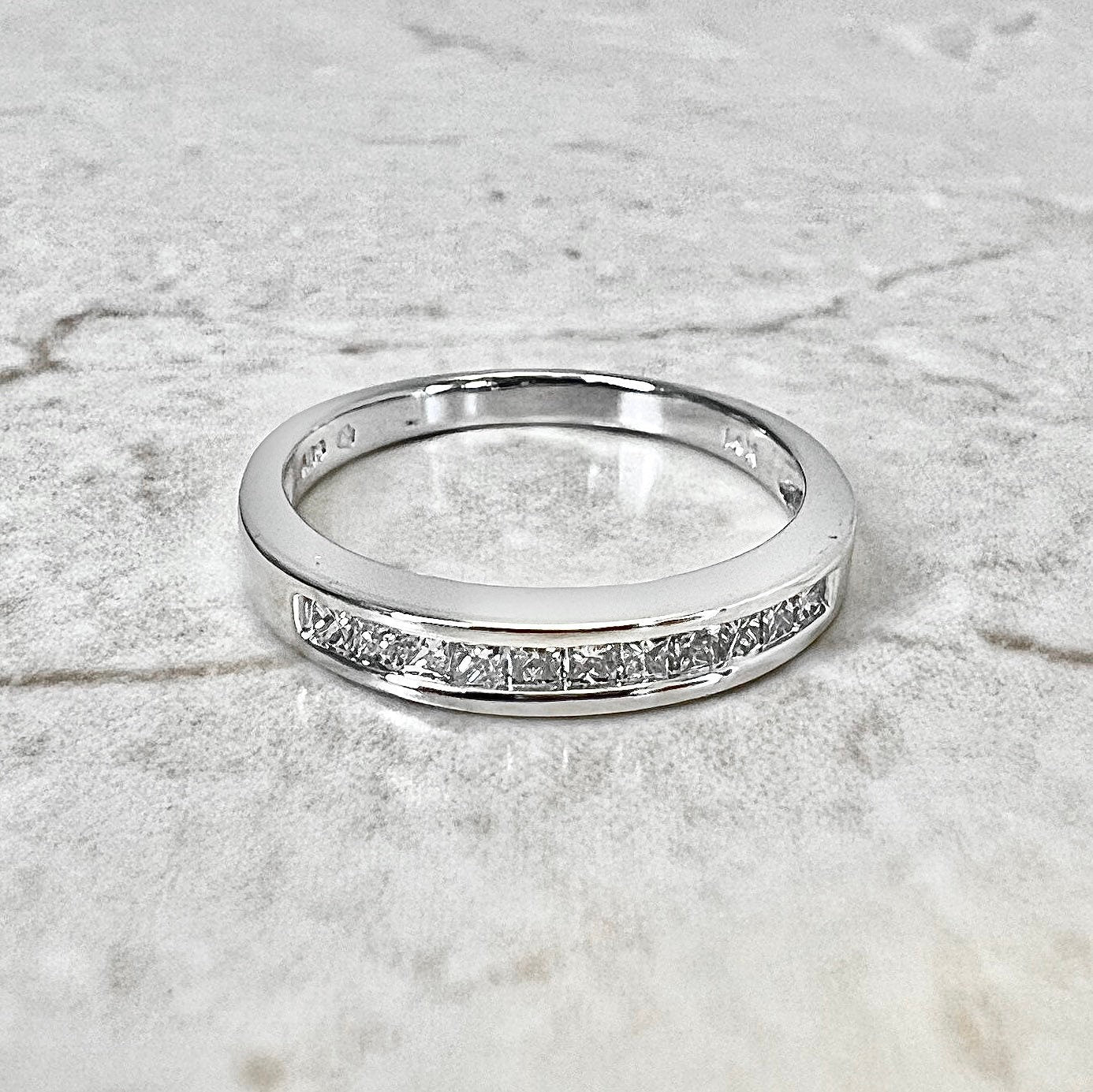 14K Princess Cut Diamond Band Ring - White Gold Diamond Band - Anniversary Ring - Half Eternity Ring - Best Gift For Her