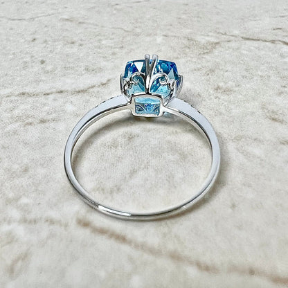 14 Karat White Gold Cushion Cut Swiss Blue Topaz & Diamond Ring - WeilJewelry