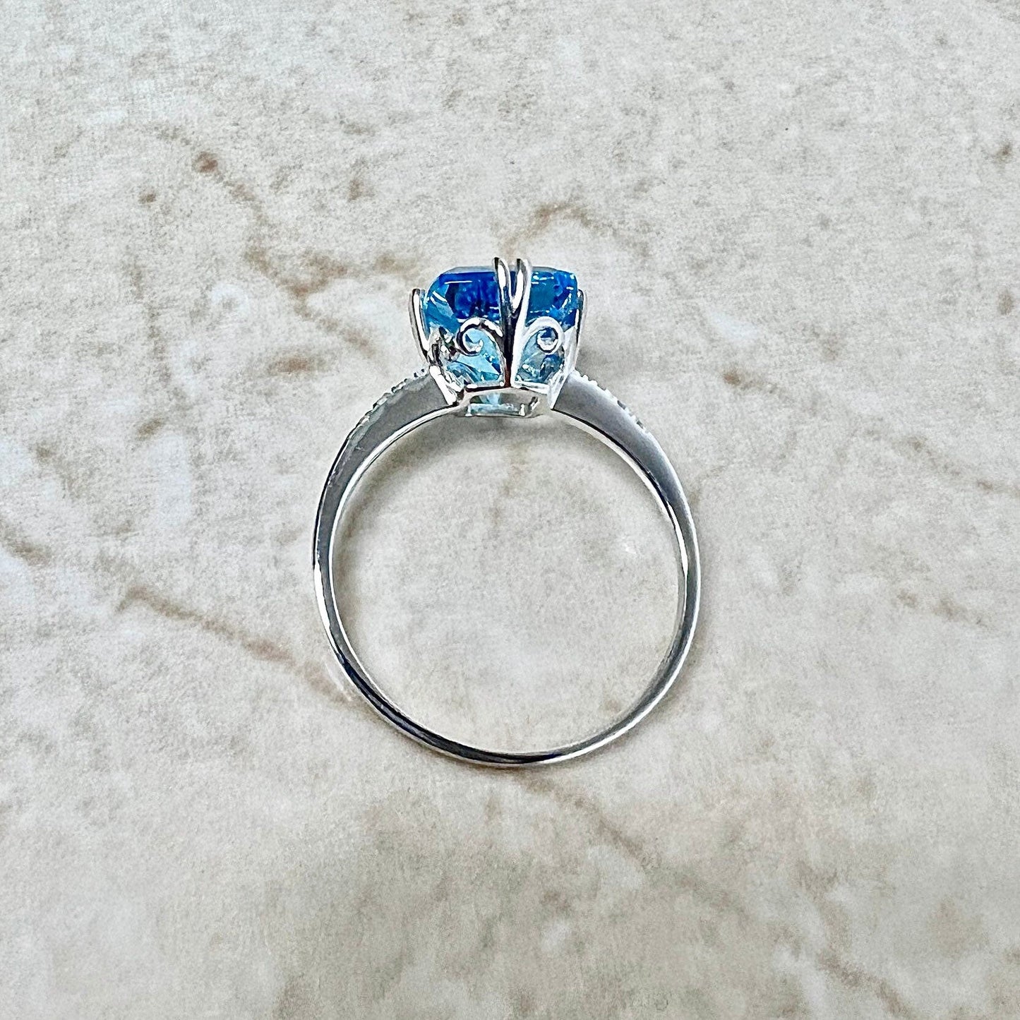 14K Swiss Blue Topaz & Diamond Solitaire Cocktail Ring - White Gold November/December Birthstone - Birthday Gift - Best Gift For Her