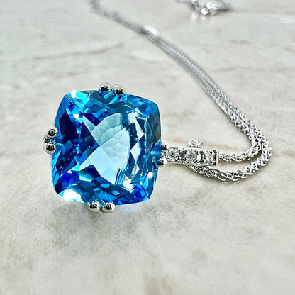 14K Swiss Blue Topaz & Diamond Ring Pendant Necklace Set - White Gold Blue Topaz Jewelry Set - November December Birthstone - Birthday Gift