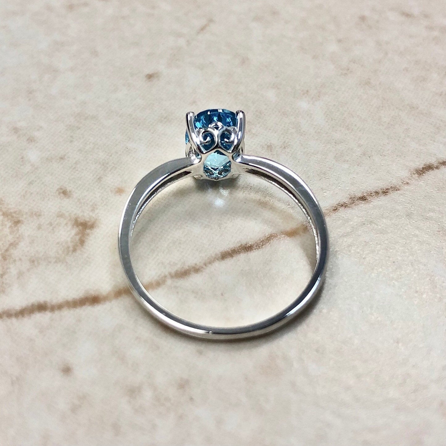 14K Oval Blue Topaz & Diamond Ring - White Gold Blue Topaz Solitaire Ring - November/December Birthstone - Birthday Gift - Best Gift For Her