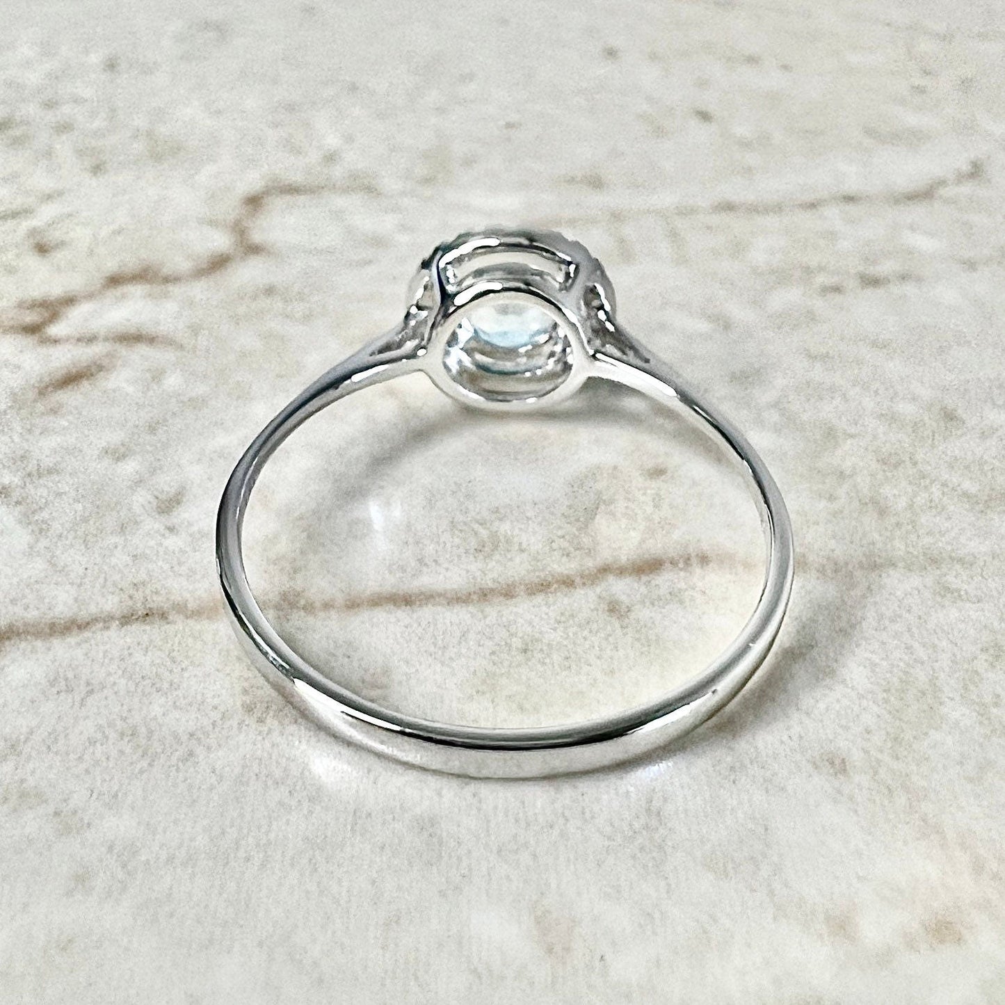 14K Round Blue Topaz Halo Ring - White Gold Blue Topaz Ring - Gemstone Halo Ring-Topaz Promise Ring-November Birthstone-December Birthstone