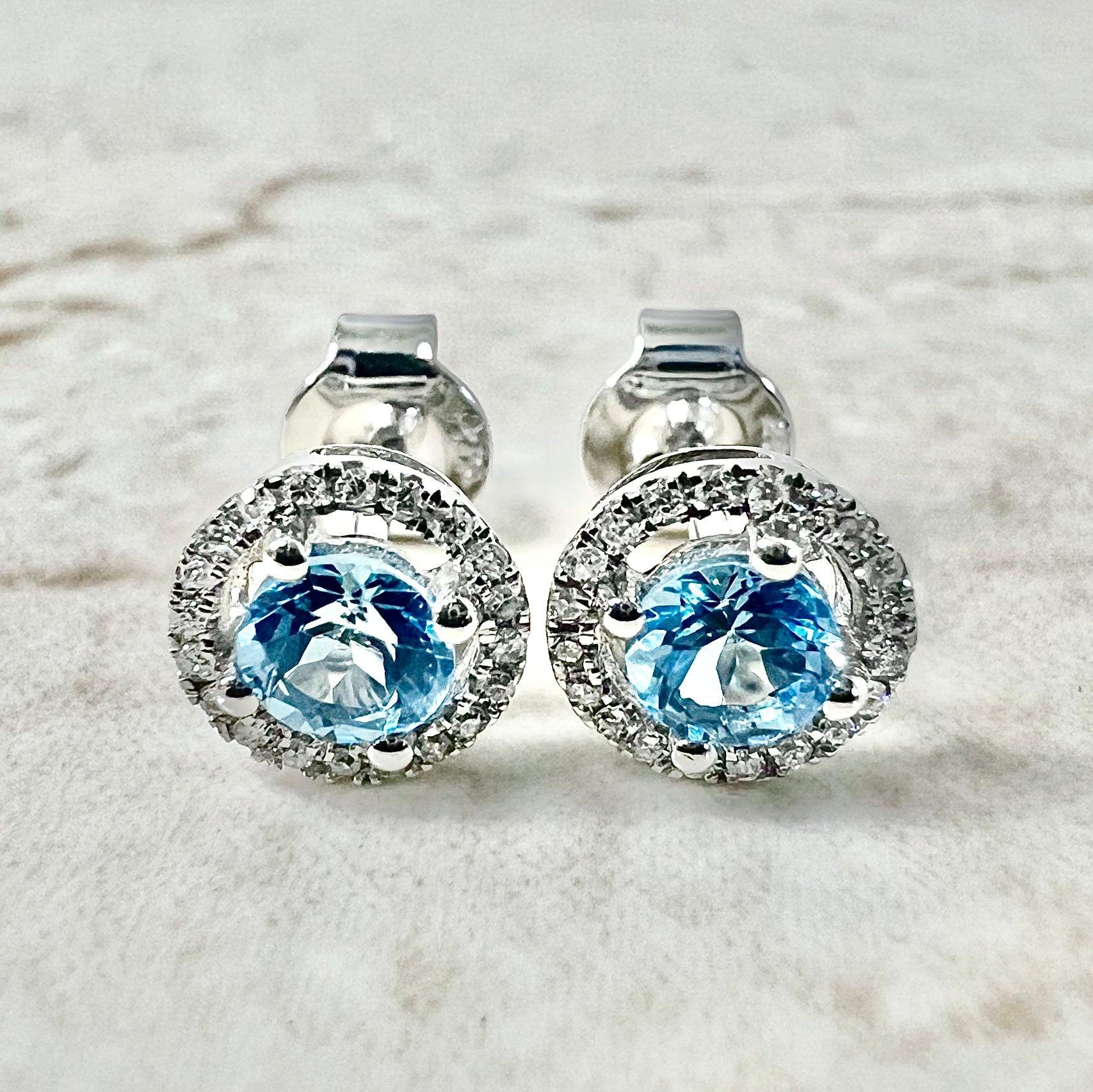 PAJ 1 Carat Oval Cut Blue & White Topaz Sterling Silver deals Halo Stud Earrings