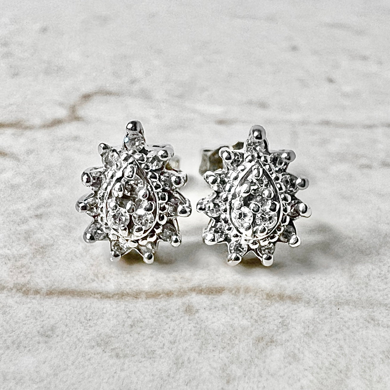 CLEARANCE 40% OFF - 14 Karat White Gold Diamond Cluster Stud Earrings - WeilJewelry
