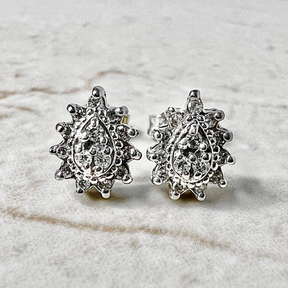 14K Diamond Cluster Stud Earrings - White Gold Earrings - Cluster Earrings - Diamond Earrings - Cluster Diamond Studs - Best Gifts For Her