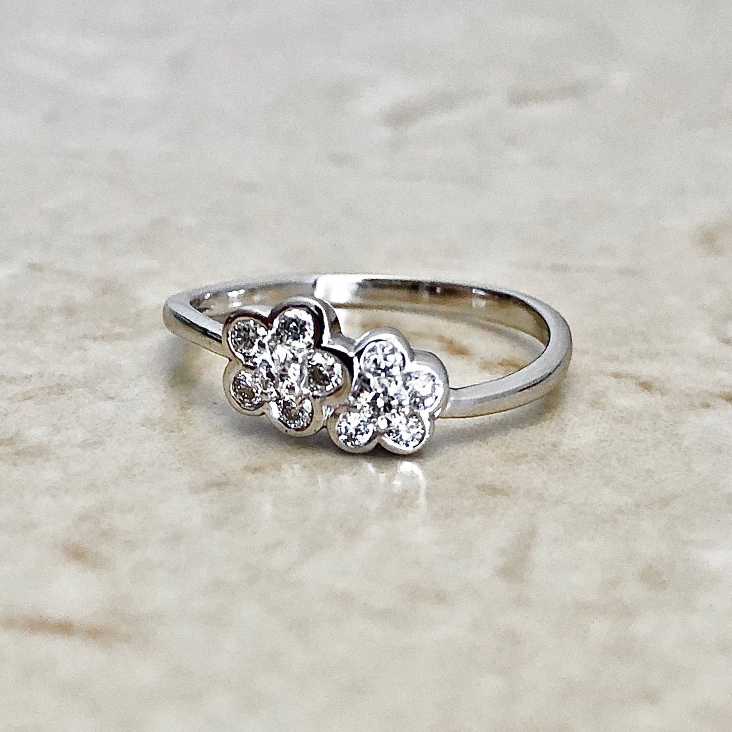 14K Toi Et Moi Flower Diamond Ring - White Gold Bypass Ring - April Birthstone - Promise Ring - Anniversary Ring - Birthday Gift For Her