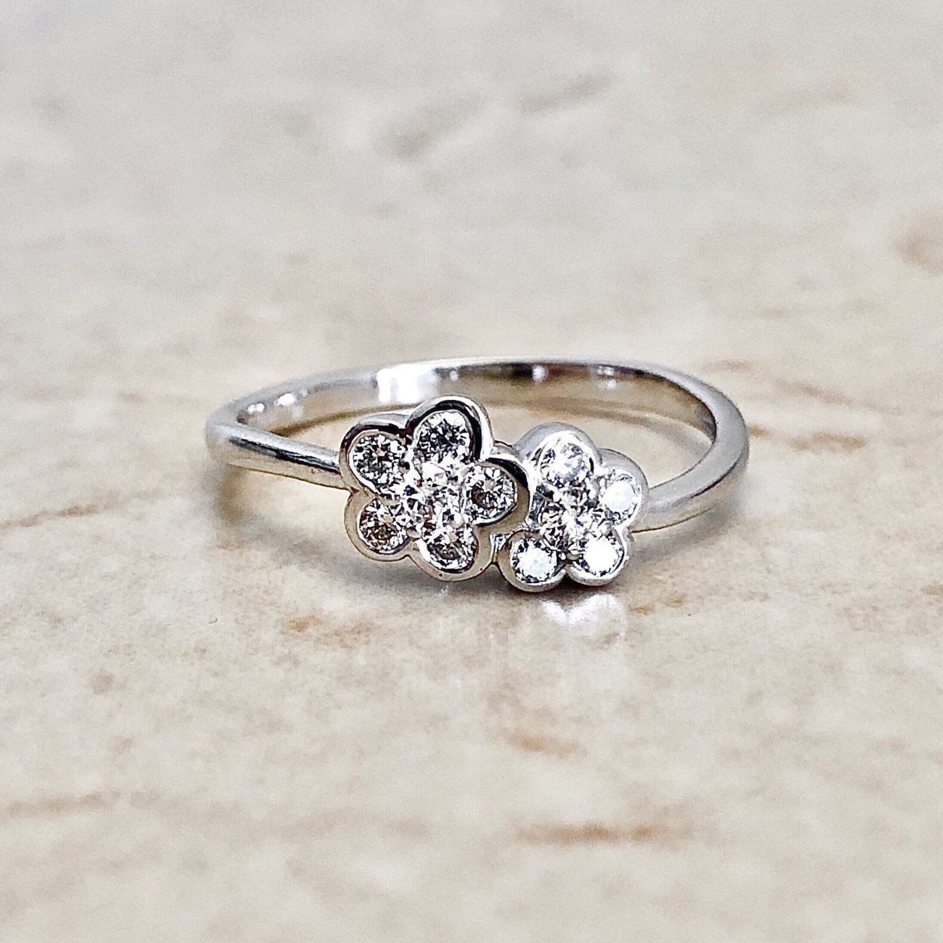 14 Karat White Gold Diamond Flower Ring - WeilJewelry