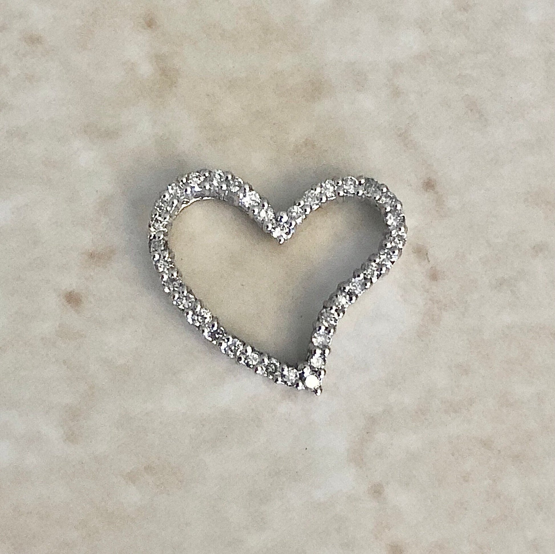 14K Diamond Heart Pendant - White Gold Diamond Pendant - Heart Diamond Necklace - Birthday Gift - Holiday Gift For Her