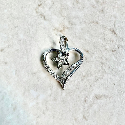 CLEARANCE 40% OFF - 14 Karat White Gold Diamond Star & Heart Pendant - WeilJewelry