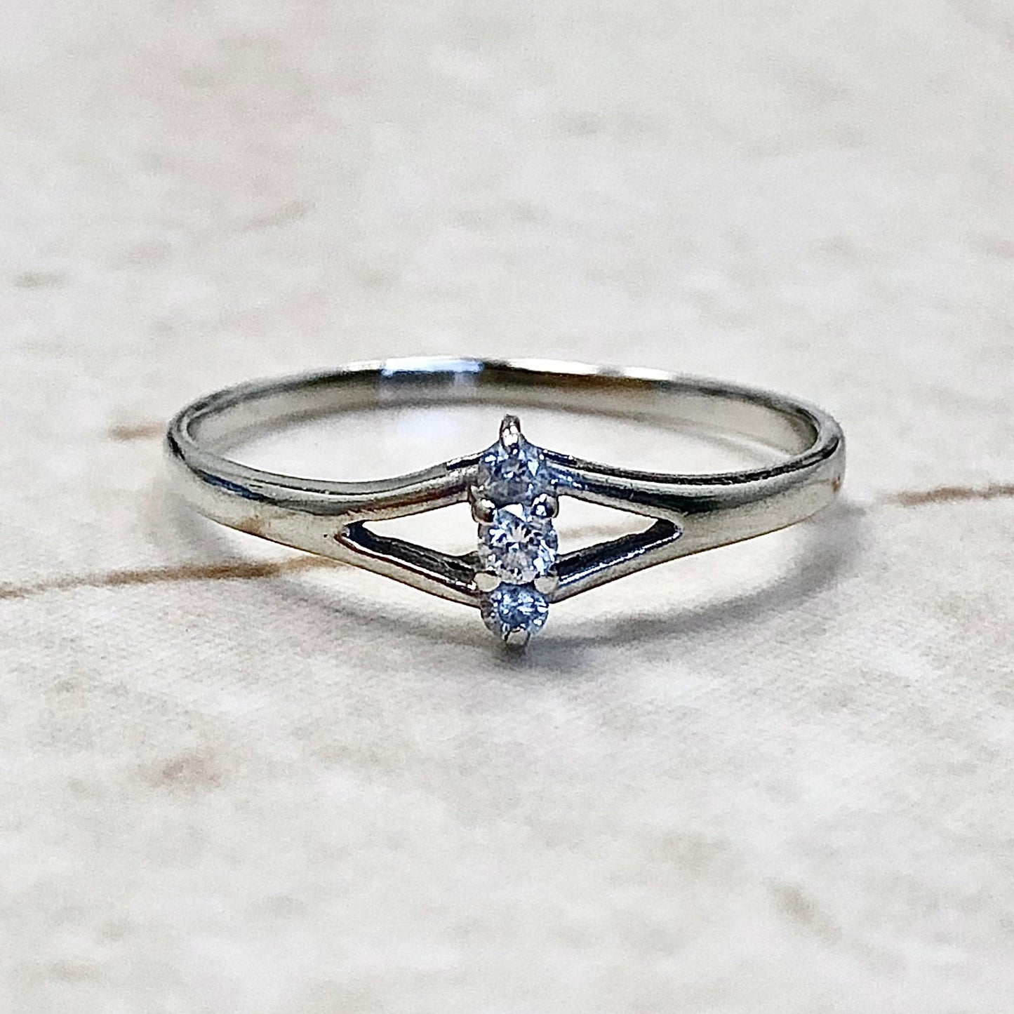 Three Stone Diamond Ring - April Birthstone Ring - 14K White Gold - Promise Ring - Anniversary Ring - Size 7 US - Birthday Gift
