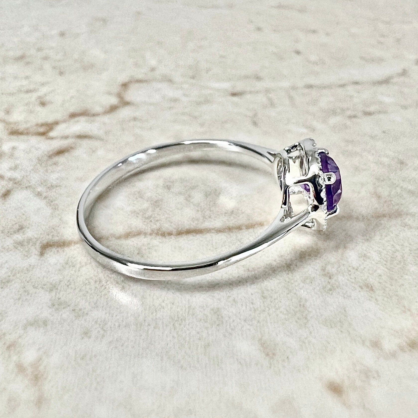 14K Round Amethyst Halo Ring - White Gold Amethyst Ring - Gemstone Halo Ring - Amethyst Promise Ring - February Birthstone - Birthday Gift