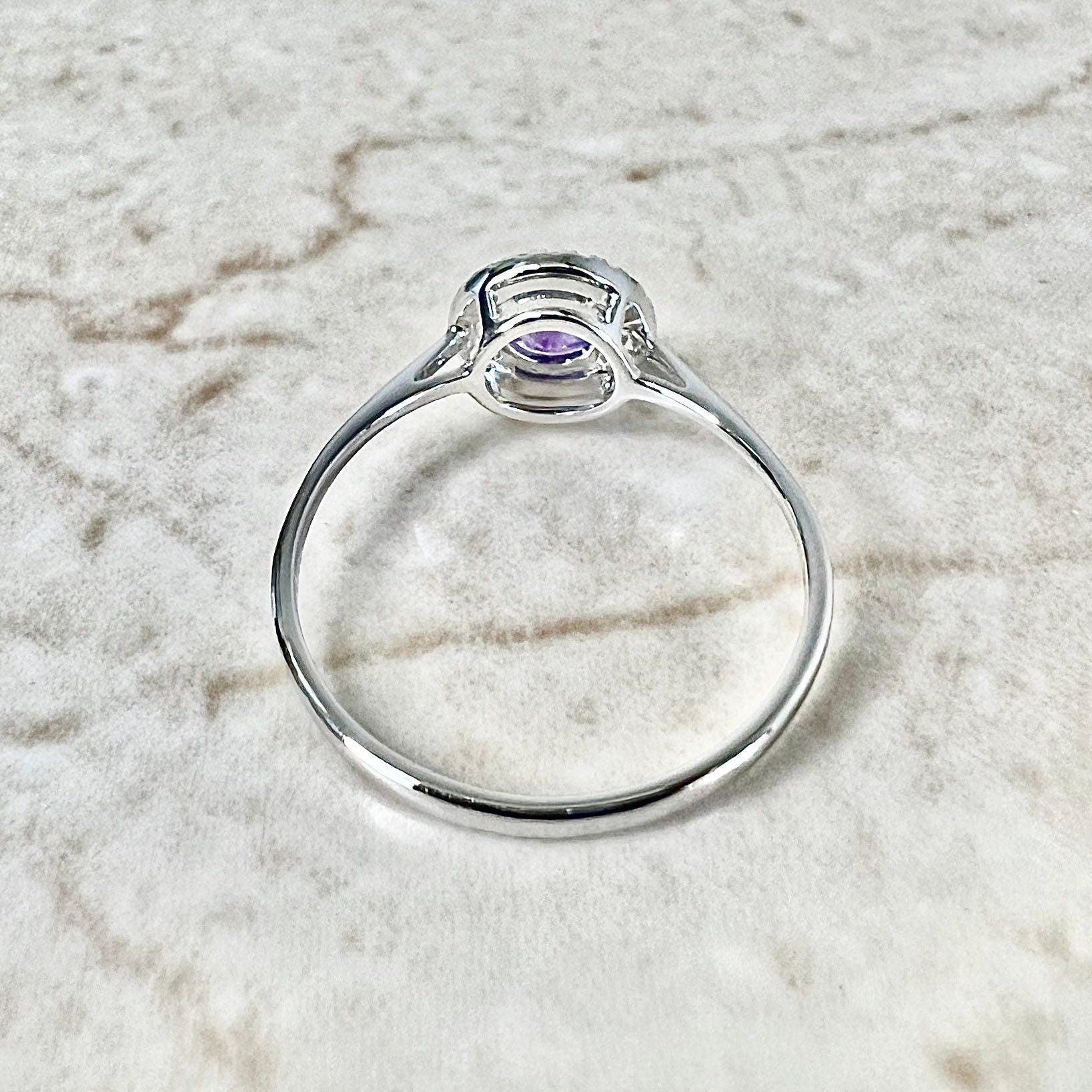 14K Round Amethyst Halo Ring - White Gold Amethyst Ring - Gemstone Halo Ring - Amethyst Promise Ring - February Birthstone - Birthday Gift