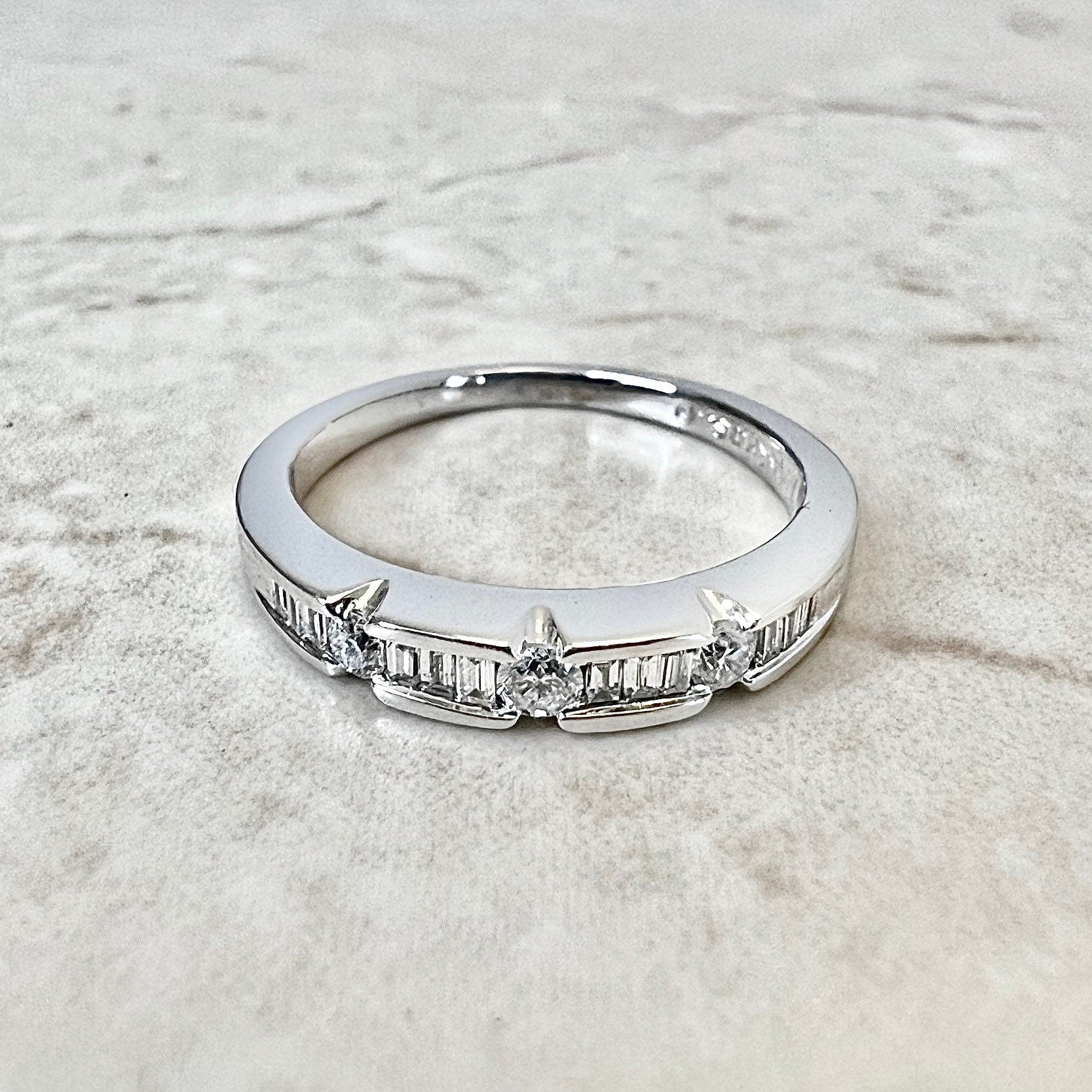 14K Diamond Band Ring - White Gold Diamond Band - Anniversary Ring - Diamond Wedding Ring - White Gold Diamond Ring - Half Eternity Ring