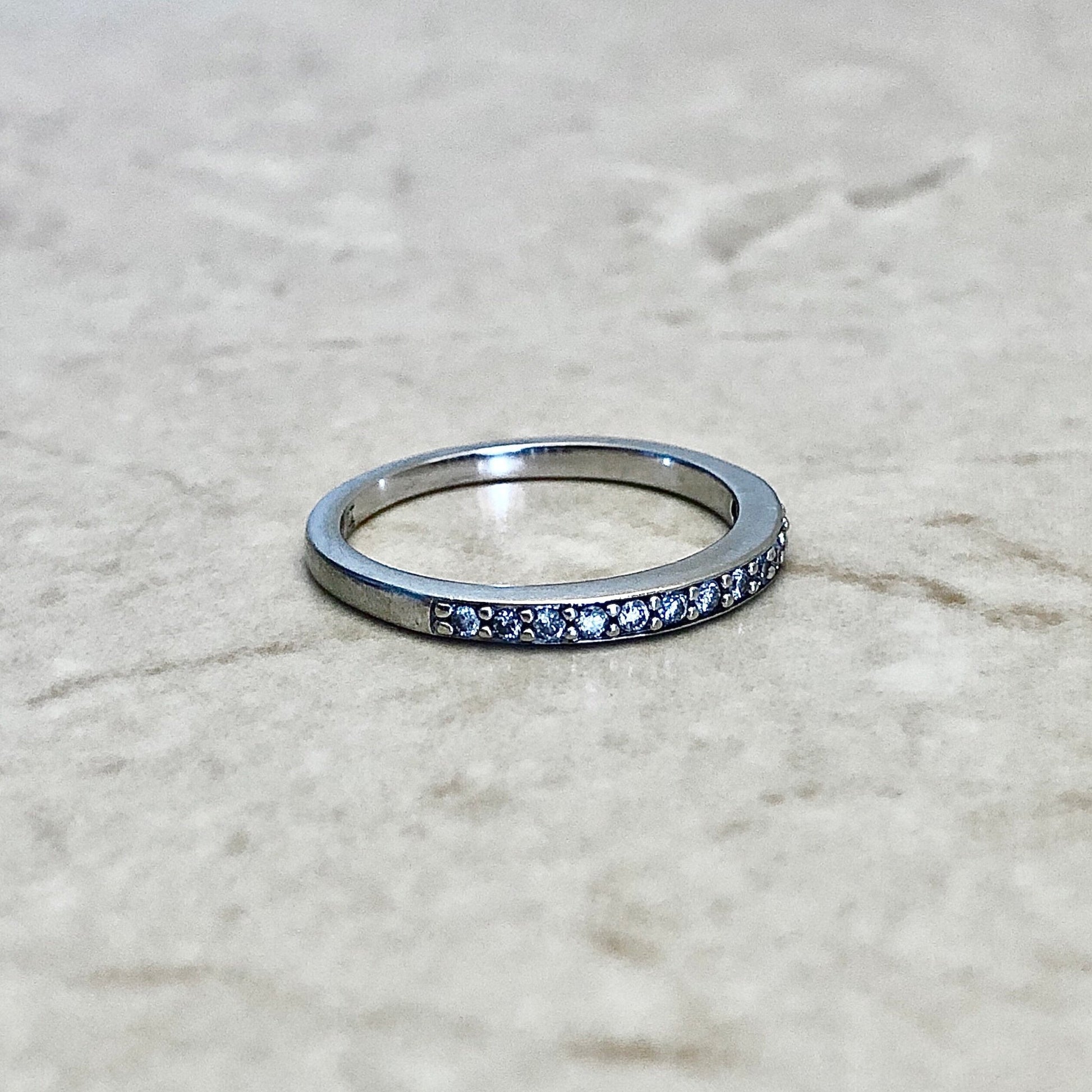 14K Half Eternity Diamond Band Ring - White Gold Eternity Ring - Anniversary Ring - April Birthstone Gift - Size 5 US